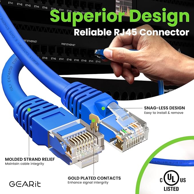 GEARit Cat 6 Ethernet Cable (1-Pack 5 Feet) Cat6 Network Patch, 10Gbps, RJ45, Snagless Cord, Gold-Plated Connectors, Internet for PC, TV, Tablet, Router, Printer, Servers, IT Data Center - Blue