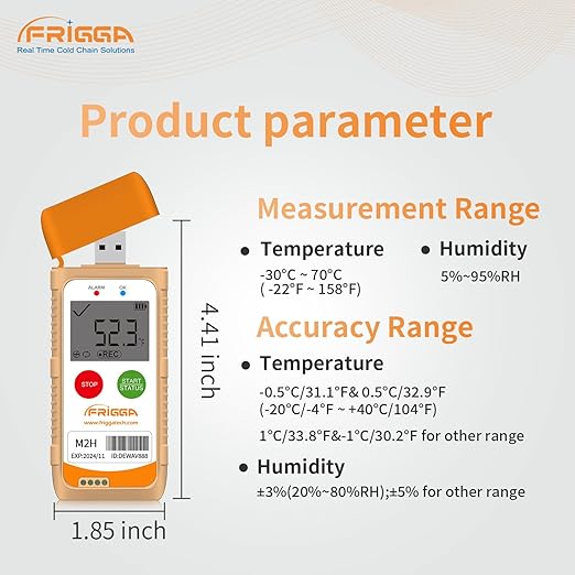 Frigga M2H 10 Pack Reusable Temperature Humidity Data Logger USB Digital Refrigerator Thermometer Multi-Use Temperature Recorder High Accuracy 28800 Points PDF CSV Report