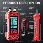 11 In 1 Network Cable Tester with 60000 Digit Multimeter 7 Wavelengths OPM 10Km/10mW VFL 600M Measurable Length 100 Records Tool Kit for CAT5 CAT6 Telephone Ethernet RJ11 RJ45 PoE Wire Tracer NCV, Red