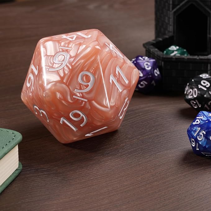 20 Sided DND Dice,D20 Giant Polyhedral Dice,55mm Titan Large Pearl Color D20 Dice,20 Sided Cube D&D Dice Set for Dungeons and Dragons, RPG, MTG Table Games(Beige Pearl)