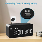 MOSITO Digital Wooden Alarm Clock with Wireless Charging, 0-100% Dimmer, Dual Alarm, Weekday/Weekend Mode, Snooze, Wood LED Clocks for Bedroom, Bedside, Desk, Kids (Black)