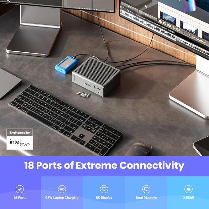 CalDigit TS4 Thunderbolt 4 Dock - 18 Ports, 98W Charging, 40Gb/s Thunderbolt 4, USB-A/C, 2.5GbE, 8K/6K Displays, Mac/PC/Chrome Compatible