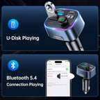 Syncwire Bluetooth 5.3 FM Transmitter Car Adapter 48W(PD 36W & 12W) [Light Switch] [Hi-Fi Deep Bass] [Fast Charging] Wireless Radio Music Adapter LED Display Hands-Free Calling Support USB Drive
