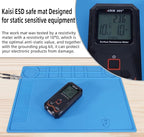 Kaisi Anti-Static Mat with ESD Wrist Strap and Grounding kit, Silicone Soldering Repair Work Mat 932°F Heat Resistant ESD Safe pad for Electronic, Phone, iPhone, iPad, iMac, Laptop, Computer, Watch