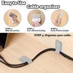 40 PCS Hook and Loop Cable Ties, Self-Adhesive Hook and Loop Cable Straps, Sticky-Back Wire Organizer for Under Desk Cable Management, Adjustable Cable Straps Clips for Home Office(White, Gray)