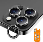 Camera Lens Protector for iPhone 16 Pro Max/16 Pro/15 Pro Max/15 Pro/14 Pro Max/14 Pro, Sapphire Glass Metal Individual Camera Cover Screen, Anti-drop, Case Friendly- Glitter Black Titanium