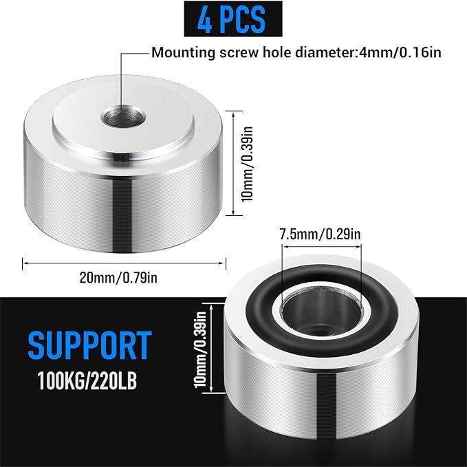 Facmogu 4PCS Silver Aluminum Alloy Speaker Isolation Feet, Turntable Isolation Pad for Reduce Vibration & Resonance, Speaker Spike Pads with Non-Slip Rubber Ring for Amplifier HiFi Devices Recorder CD