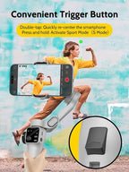 Cellphone Gimbal for Video Recording w/AI Tracking,3 -axis Vlogging Gimbal stabilizer for iPhone w/OLED Display, Smartphone Holder w/7.8' Extension Rod, Trigger Button Smart V8(White)