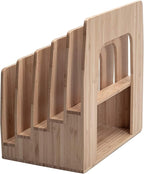 MobileVision Bamboo Multi Device Inclined Organizer for Smartphones, Tablets and Laptops, Upright Sections, Step Sorter, 5 Slots