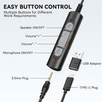 Wantek Headset with Microphone for PC Wired Headphones - USB C 3.5mm Headsets with Noise-Cancelling Microphone for Laptop