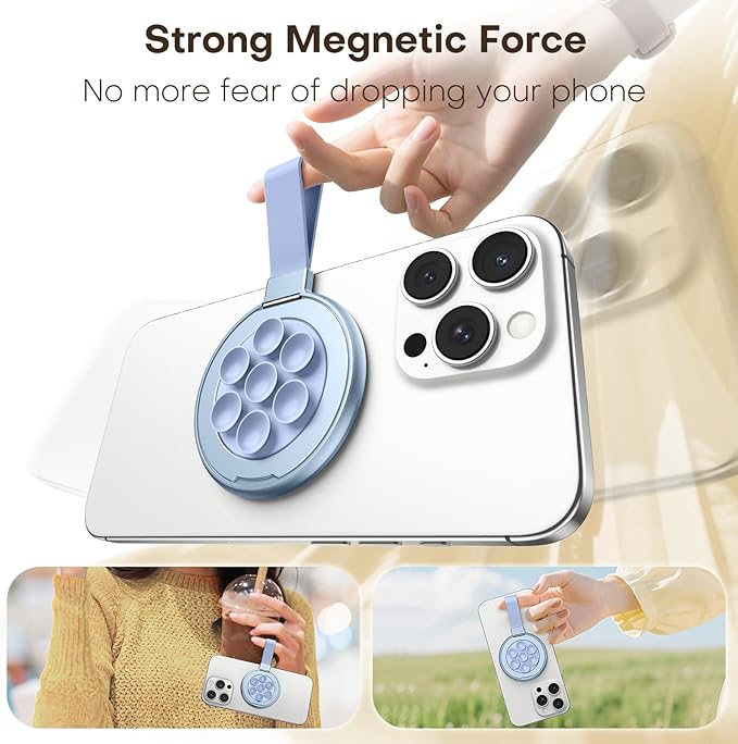 TAURI for Magsafe Suction Phone Grip - Universal Magnetic Suction Grip, 360° Rotating Hands-Free Holder, Silicone Suction Grip for iPhone 16 Pro Max/15/Android/S25,Blue