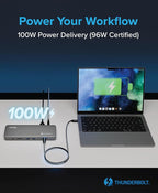 Plugable Thunderbolt 4 Dock for M4 MacBook Air & Pro: 100W Charging Driverless Laptop Docking Station with 4K HDMI Dual Monitor or Single 6K, 6X USB, SD, Ethernet, Thunderbolt Certified (TBT-UDM)