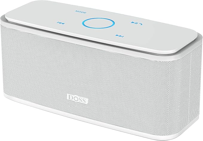 DOSS SoundBox Touch Wireless Bluetooth Speaker with 12W HD Sound and Bass, IPX5 Water-Resistant, 20H Playtime, Handsfree, Portable for Office, Home, Outdoor, Travel-White