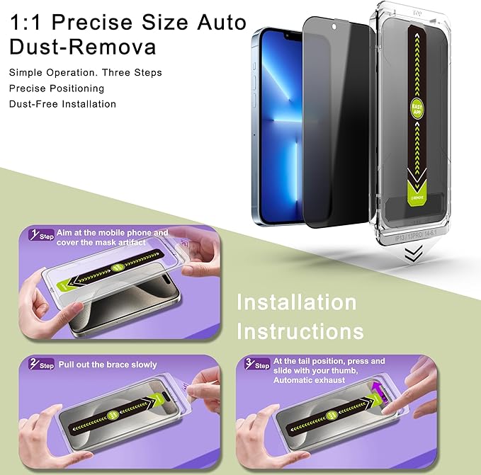 (2-Pack Anti-Spy Privacy Screen Protector for iPhone 16e/13/13 Pro/14(6.1-Inch),9H Tempered Glass,Full Coverage,Anti-Fingerprint,Auto Dust Removal,Bubble-Free,Easy Installation