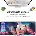 Japanese Fantasy Night City Desk Mat,Large Beautiful Night Scene Gaming Keyboard Mouse Pad,Non-Slip Rubber Base Desk Pad Thick Stitched Edges Waterproof Mousepad Mouse Mat 31.5"x11.8"