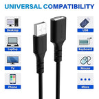 3 Pack USB Extension Cable 8 FT, USB 2.0 Type A Male to Female Extender Cord Adapter, Compatible with Printer, Keyboard, Mouse, Flash Drive, Hard Drive, Controller, Black Cable with 5 Cable Ties