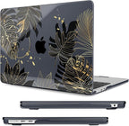 Compatible with MacBook Air 13.6 inch Case, M4 A3240/M3 A3113/M2 A2681 (Released 2025 to 2022), Hard Shell, Keyboard Cover, Screen Protector, Webcam Cover & Type-C Adapter, Gold Tropical Leaf