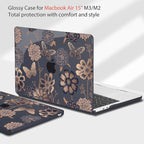 Teryeefi Compatible with M3 MacBook Air 15 inch Model A2941 [2023 2024], Designed Hard Shell Case & Keyboard Cover & Screen Protector,Flowers & Butterfly