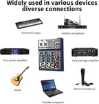 Dj Mixers 4 Channel Audio Mixer Sound Board with Bluetooth, Usb Audio Interface with 48V Phantom Power Sounds Mixer Board with FX Reverb Delay Effect for Streaming