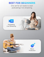SINWE Podcast Equipment Bundle for 2,Audio Interface with Podcast Microphone for Smartphone & PC,All-in-One DJ Mixer,Plug-and-Play,Perfect for Streaming, Singing, YouTube & Gaming