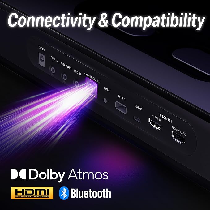 OXS Thunder Pro+ Gaming Soundbar with Wireless Satellite Neck Speaker, 7.1.2 Dolby Atmos Surround Sound System, Built-in Woofer, App Customization, RGB Effects, 3 Pro Gamer Modes, Sleek Toggle Design