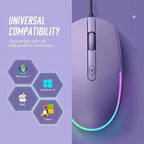 Seenda Wired Mouse - USB Computer Mouse with RGB Backlit Optical LED, Attached USB Cord for Laptops, Notebooks, Chromebook - Purple