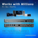 OWC 14-Port Thunderbolt Dock, 85W charging, (2) Thunderbolt 40 Gb/s (USB-C), (5) USB 3.2 Type-A, USB 3.2 (10Gb/s) Type-C, Mini DisplayPort, GbE, Audio, Single 5K or Dual 4K Displays, cable, For Mac/PC