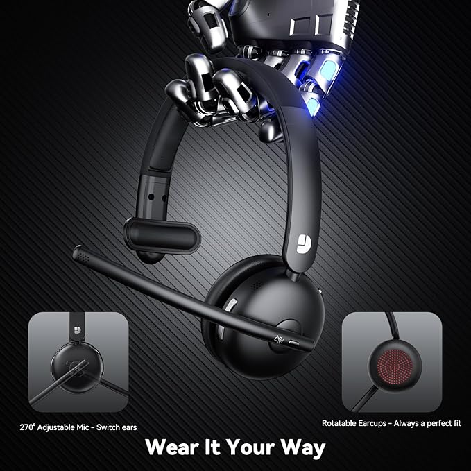 Wireless Headset with Mic for Work, Wireless Headset with Microphone (Noise Cancelling), Smart Mult-Func Dock, 65H Worktime&Fast Charge Bluetooth Headphones for Work/PC/Computer/Call Center/Teams/Zoom