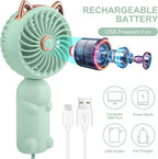 QearFun Portable Mini USB Rechargeable 3 Speed Personal Desk Table Fan with Base - Up to 12 Hours Operated Small Makeup Fan for Girls Women Outdoor (Green)