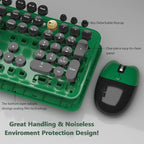 Wireless Keyboard,KOOTOP Cute Colorful 104 Keys Typewriter Retro Round Keycaps Keyboard for PC Laptop,Desktop,Windows, Home and Office Keyboards (Black Green)