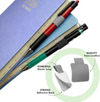 Pen Loop Holder for Notebook 12 Pack Self-Adhesive Stick On Pen Holder with Extra 2 Pens Clips 1 Leather Bookmarks As COMBO for Planner Journal Tablet Clipboards Calendars Bible Campus School Office