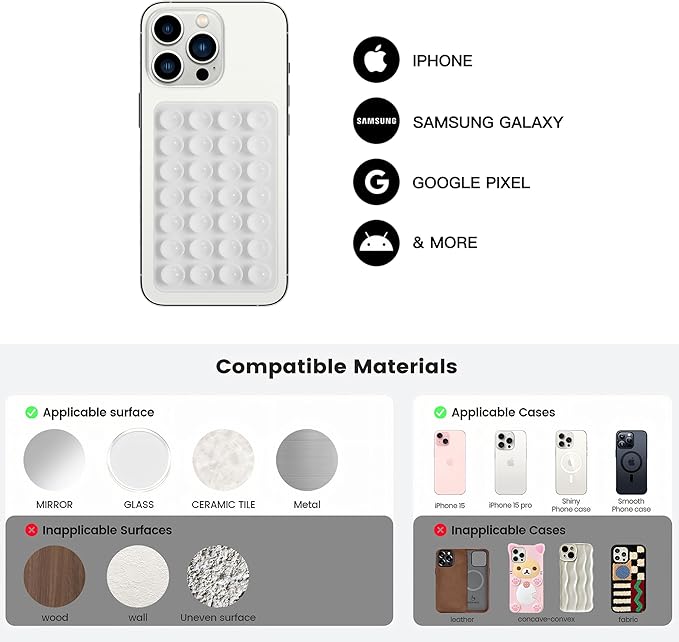 Silicone Double-Sided Suction Phone Case Detachable Mount, ASMR/Fidget Sticky Phone Grip Hands-Free Accessories for Selfies & Videos, Trending TikTok items for iphone & Android (3.74"x2.2", Baby Blue)