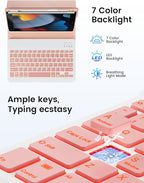 OYEEICE for iPad 9th Generation Case with Keyboard - Detachable Backlit Keyboard - Rotatable Cover with Pencil Holder for iPad 9th/8th/7th Gen, iPad Air 3rd Gen & iPad Pro 10.5" - Pink