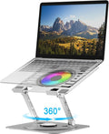 Laptop Stand,with 360°Rotating Base,External Cooling Fan,Adjustable RGB Lighting,Ergonomic Foldable Notebook Computer Holder.Compatible with All 10-17" Laptops Tablets,Silver