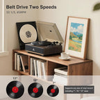Vinyl Record Player Built in HiFi Stereo Speakers BT Wireless Input Belt Drive Iron Platter Turntables for Vinyls Records with MM Audio AT-3600L Cartridge Soft Warm Light Design Wooden Cream Brown