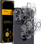 beuxece for 6 Pack iPhone 15 Pro/iPhone 15 Pro Max Camera Lens Protector [Drop Protection] [Case Friendly] [Easy Installation] 9H Tempered Glass Camera Screen Protector Cover, Glitter Black