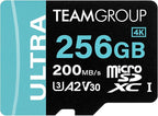 TEAMGROUP A2 Ultra Card 256GB Micro SDXC UHS-I U3 A2 V30, R/W up to 200/150 MB/s with Adapter TULMSDX256GIA2V3022503