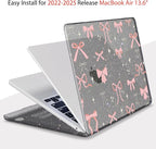 Teryeefi for MacBook Air 13.6 inch Case M4 M3 M2 2024-2022 Release Model A3240 A3113 A2681, Protective Plastic Hard Shell Case Cover for MacBook Air M2 M3 M4 Chip 13 inch, Pink Ribbon Bow-105