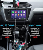 USB Type C Coiled Cable Fast Charging (3FT/5FT), 2Pack Android Auto Charging Cord for Car, Short USB A to USB C Charge Cable Compatible with iPhone 16/15/Pro Max/Samsung Galaxy S20 Note 10 and More