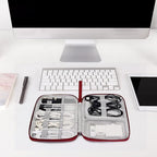 SELLYFELLY Travel Electronics Organizer Portable Cable Organizer Bag for Storage Electronic Accessories Case for Cord,Phone,Charger,Flash Drive (Wine Red)