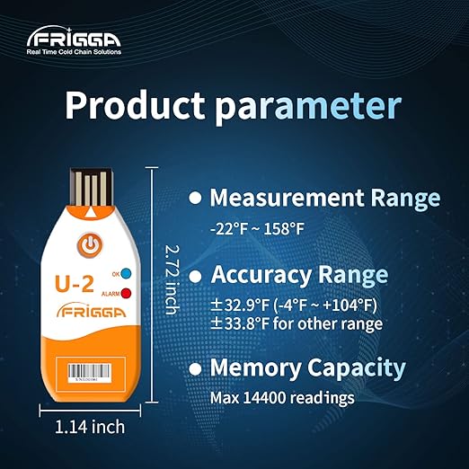 Frigga 5 Pack USB Temperature Data Logger Single Use Temperature Recorder 100 Days High Accuracy Thermometer Monitor 14400 Points with PDF CSV Report,U2