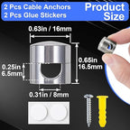 2 Sets Charger Holders for Cords, Silver Adjustable Cable Anchor Holders, Adhesive Metal Cord Clips, Cable Management Wire Organizers for Desk, Office, Nightstand