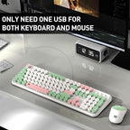 Wireless Keyboard and Mouse Set, 105 Keys Full-Size Cute Colorful Keyboard and Mouse with Retro Typewriter for PC/Mac/Laptop/Tablet/Computer/Windows Green