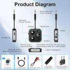 2025 Pro Bluetooth 5.4 Transmitter Receiver, 2-in-1 Wireless Audio Adapter for Airplane/TV/PC/Gym - Dual Link Headphone, Low Latency, Battery Display, Built-in Mic, 30H Playtime, Aviation Metal Frame