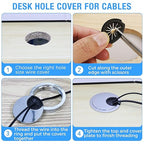 Desk Grommet 2-3/8" (60 mm), Desk Cord Hole Cover, Cable Grommet Metal Zinc Alloy Materilal, Desk Hole Grommet for Office and Home Table Cable, Detachable Cable Cord Organizer (Flat Black 2 Pcs)