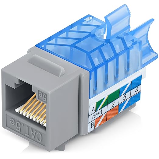 Everest 45° Angled RJ45 Cat5e Keystone Jacks 10-Pack in Gray - Slim Profile Female RJ45 Connectors - Cat 5e Keystone Jack - Compatible with 45° Angled Speed Termination Tool - 45Term (B0BL3GS7ZY)