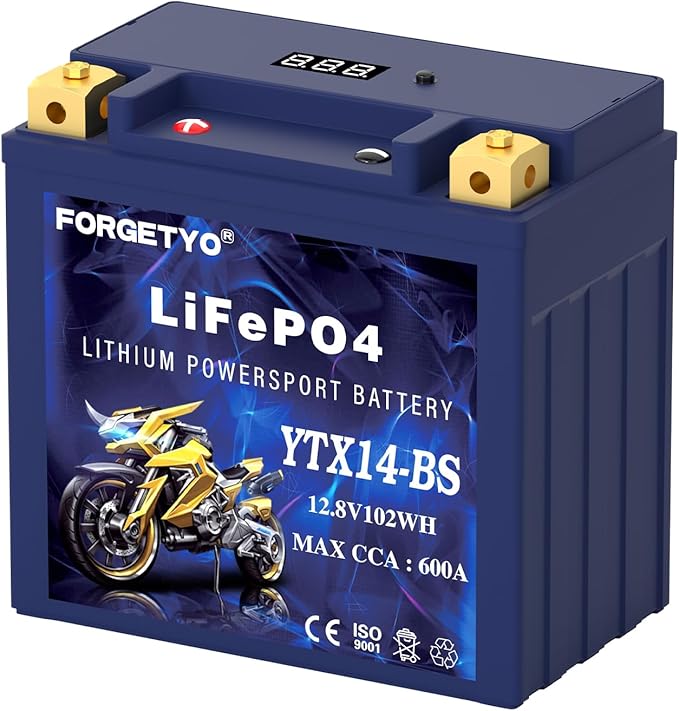 YTX14-BS Lithium Motorcycle Battery, ATV Battery 12V 8AH 600CCA Compatible with Yamaha Scooter Snowmobile Jet Ski, Scooter, PWC & More