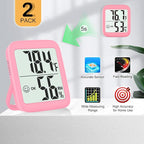 Antonki 2 Pack Room Thermometer for Home, Indoor Hygrometer Humidity Meter Gauge, Digital Temperature and Humidity Sensor Monitor for House, Terrarium, Incubator, Greenhouse - Battery Included