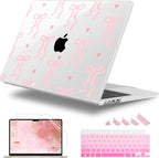 Case for MacBook Air 15 Inch 2025 2024 2023 Release M4 A3241 M3 A3114 M2 A2941, Hard Shell with Screen Protector & Keyboard Cover, Compatible with Touch ID, Bow