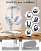 VICHYIE Headphone Stand for AirPods Max, Headset Holder with Aluminum Supporting Rod, Heavy Base Desk Stand Headphones Support Accessory for All Headphones - Silver White